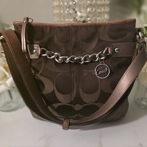 Coach Copper Shoulder Bag with Silver Chain Accent